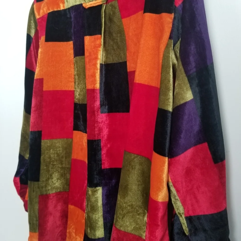 White Stag Woman Patchwork Velour Shirt Top 14W/16W - Picture 4 of 6